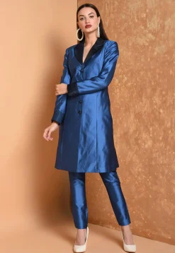 Solid Color Taffeta Silk Tunic with Pant in Royal Blue