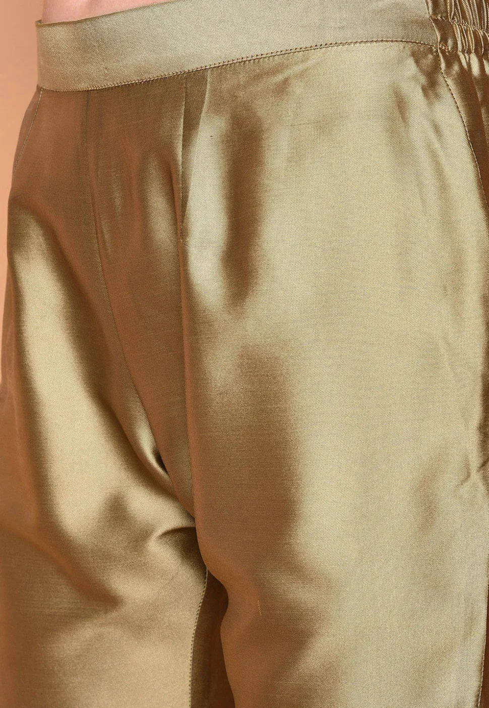 Solid Color Taffeta Silk Tunic with Pant in Golden