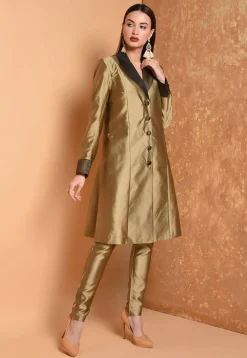 Solid Color Taffeta Silk Tunic with Pant in Golden