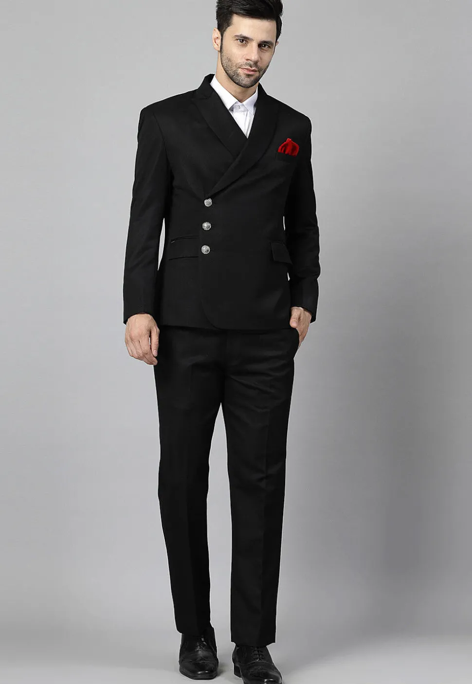 Solid Color Terry Cotton Blazer Set in Black
