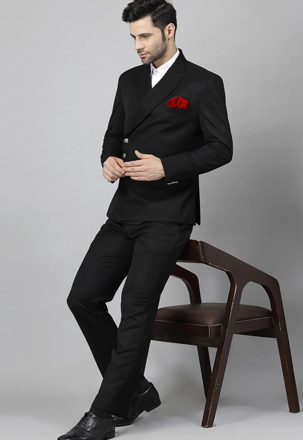 Solid Color Terry Cotton Blazer Set in Black