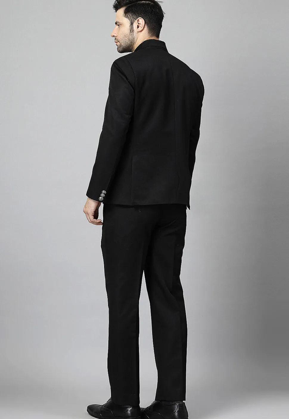 Solid Color Terry Cotton Blazer Set in Black