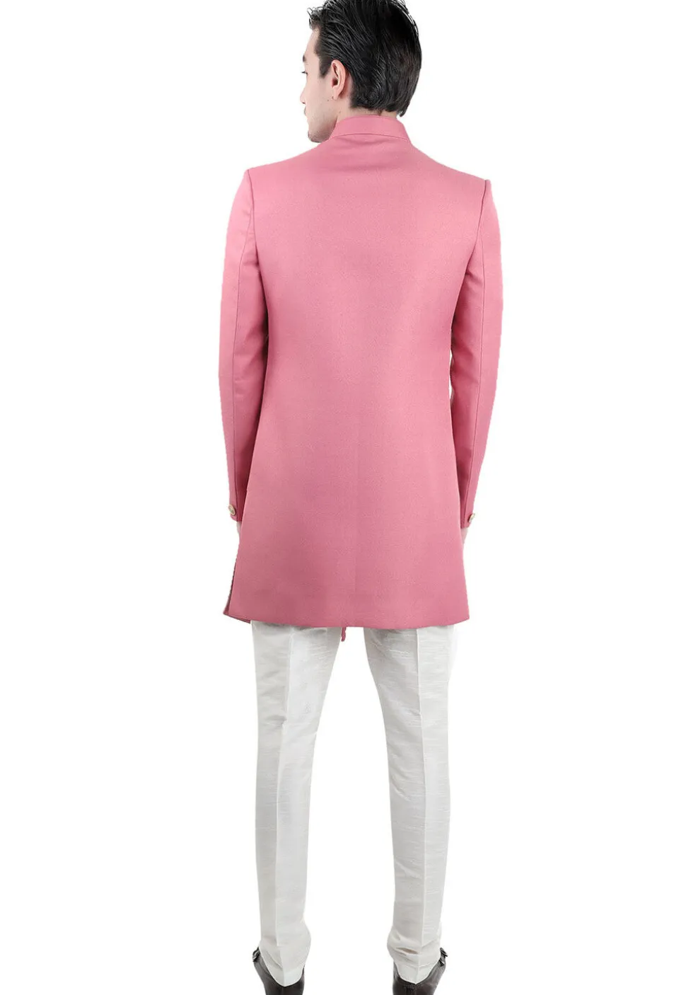 Solid Color Terry Rayon Asymmetric Sherwani in Pink
