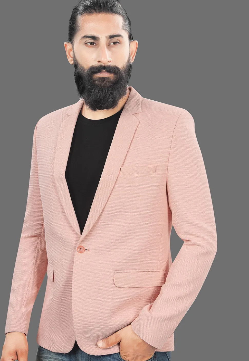 Solid Color Terry Rayon Blazer in Pink
