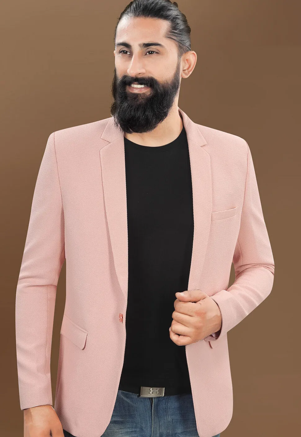 Solid Color Terry Rayon Blazer in Pink