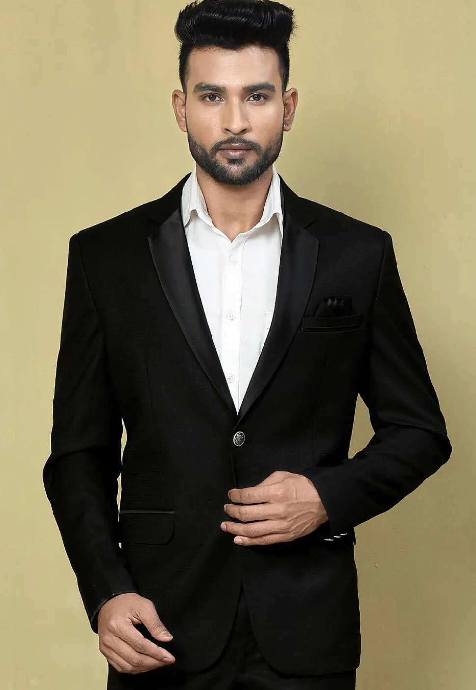Solid Color Terry Rayon Blazer in Black