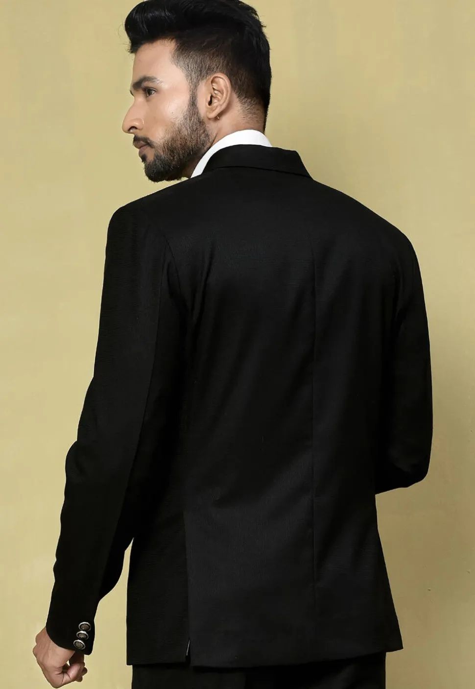 Solid Color Terry Rayon Blazer in Black