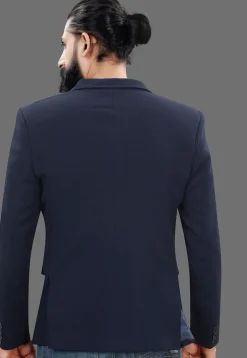 Solid Color Terry Rayon Blazer in Navy Blue