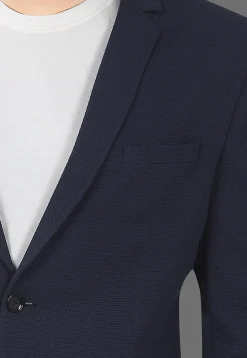Solid Color Terry Rayon Blazer in Navy Blue