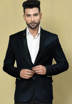 Solid Color Terry Rayon Blazer in Navy Blue
