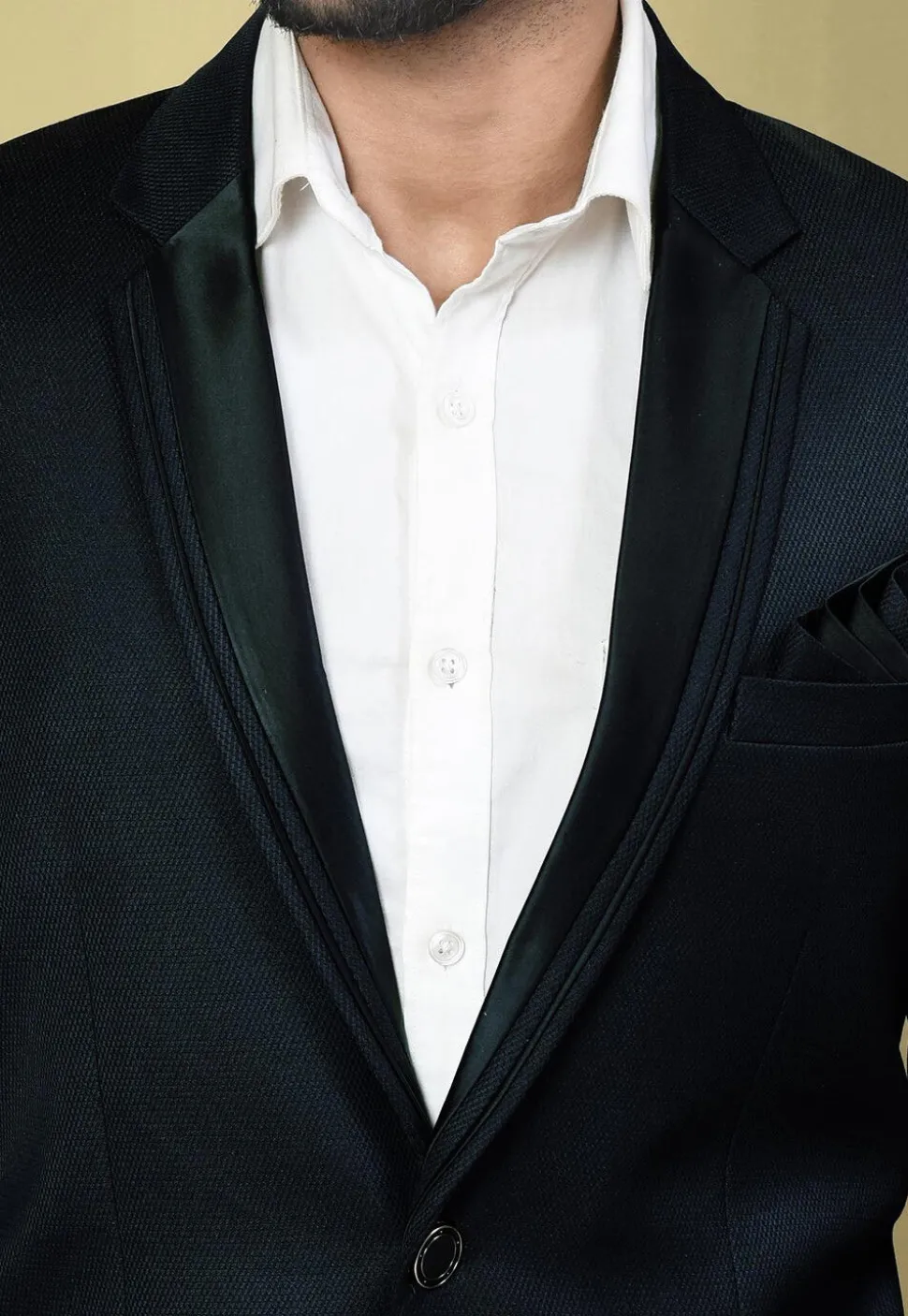 Solid Color Terry Rayon Blazer in Navy Blue