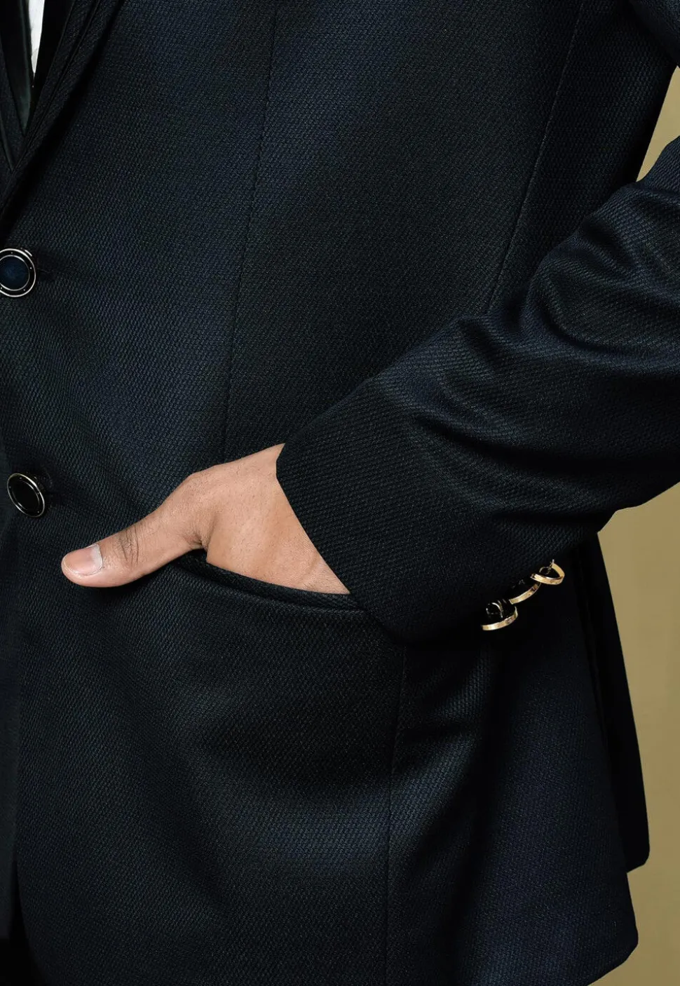 Solid Color Terry Rayon Blazer in Navy Blue
