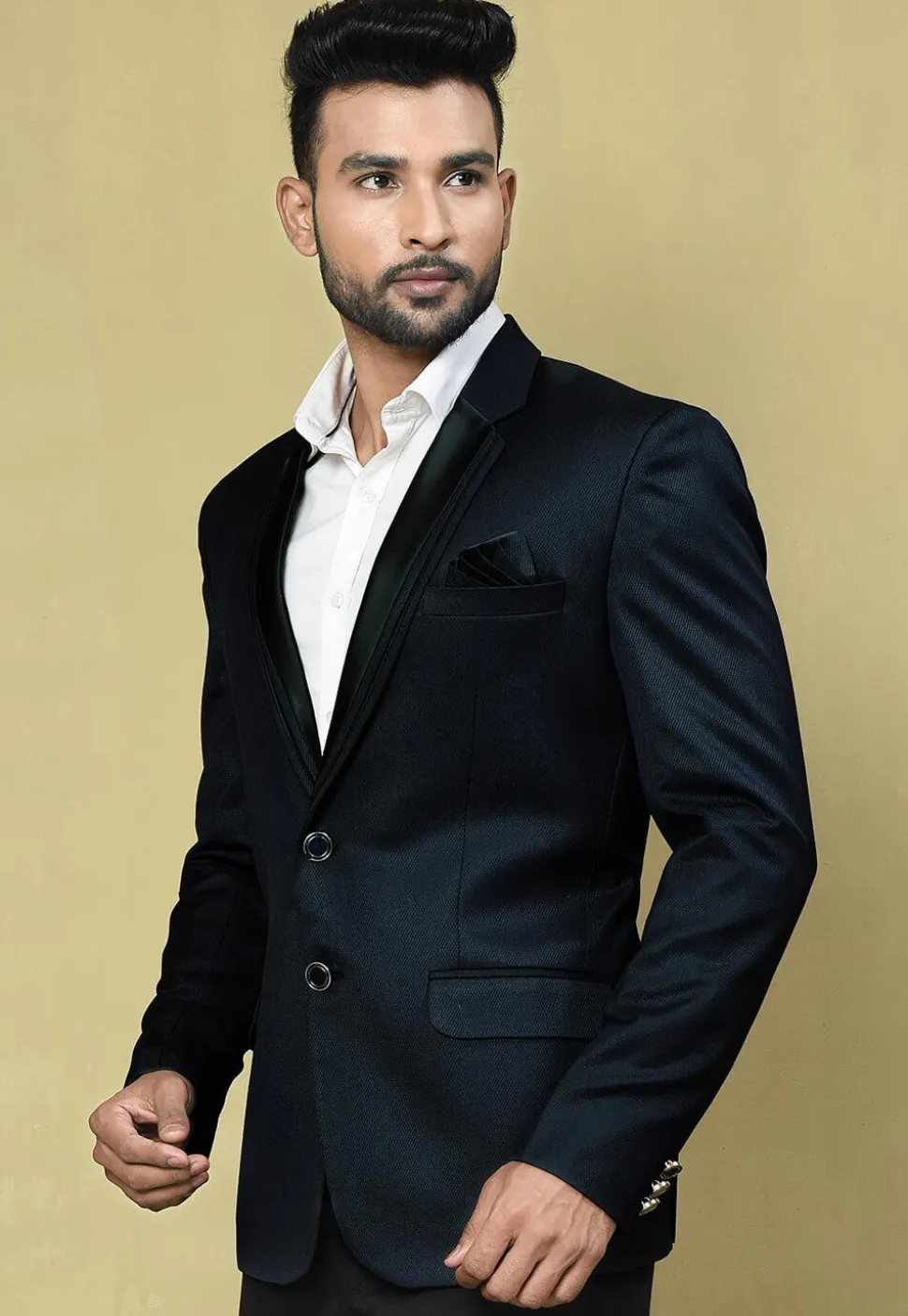 Solid Color Terry Rayon Blazer in Navy Blue