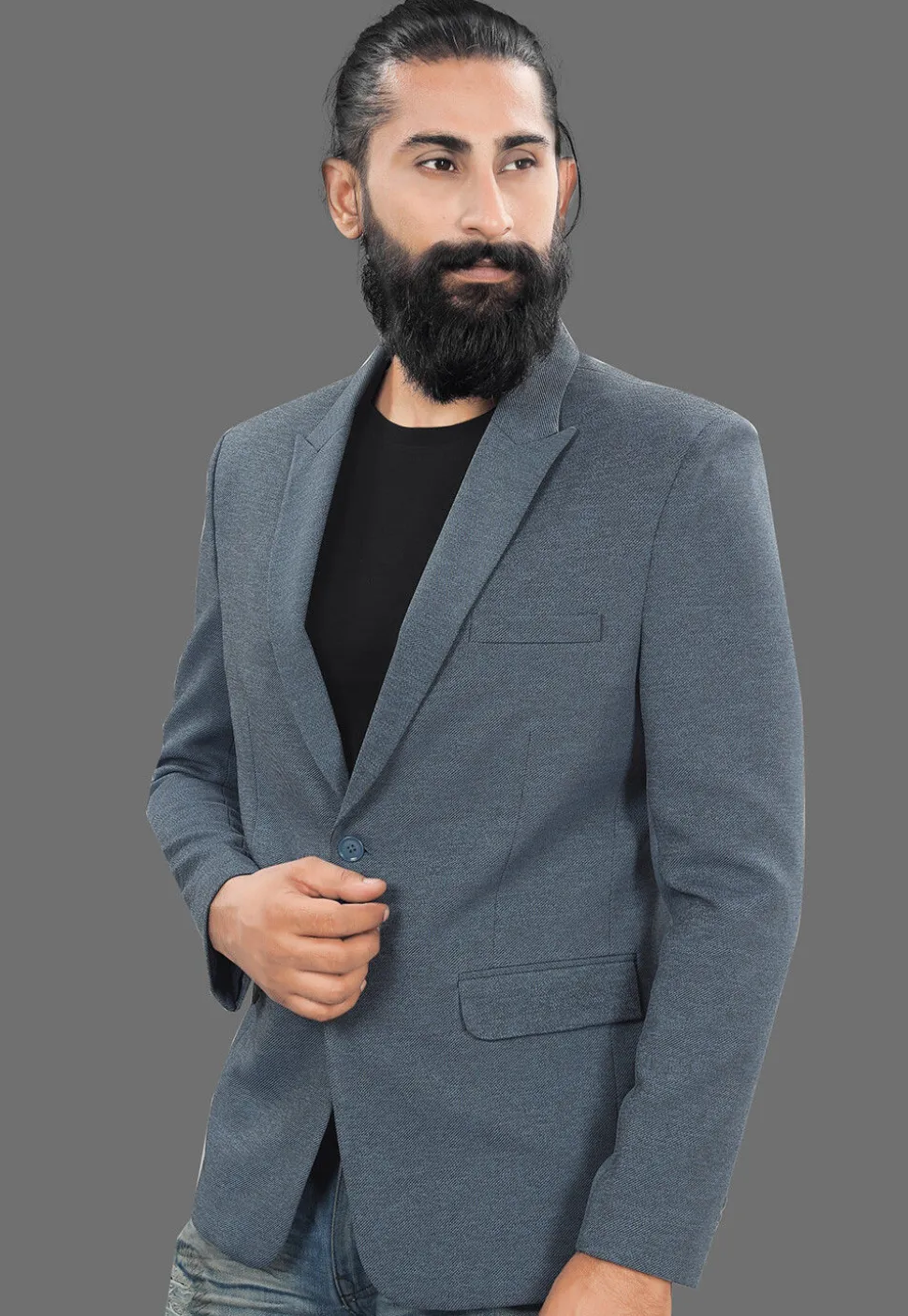 Solid Color Terry Rayon Blazer in Grey