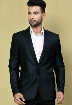 Solid Color Terry Rayon Blazer in Navy Blue