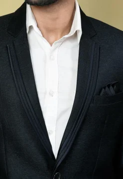 Solid Color Terry Rayon Blazer in Navy Blue
