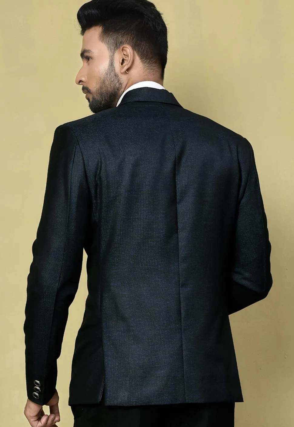 Solid Color Terry Rayon Blazer in Navy Blue