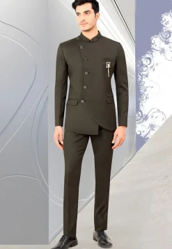 Solid Color Terry Rayon Jodhpuri Jacket in Dark Grey