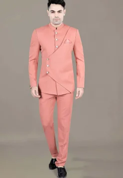 Solid Color Terry Rayon Jodhpuri Suit in Peach