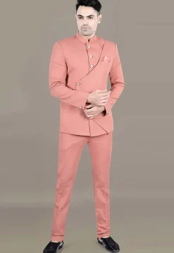 Solid Color Terry Rayon Jodhpuri Suit in Peach
