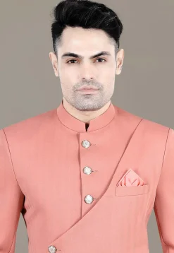 Solid Color Terry Rayon Jodhpuri Suit in Peach