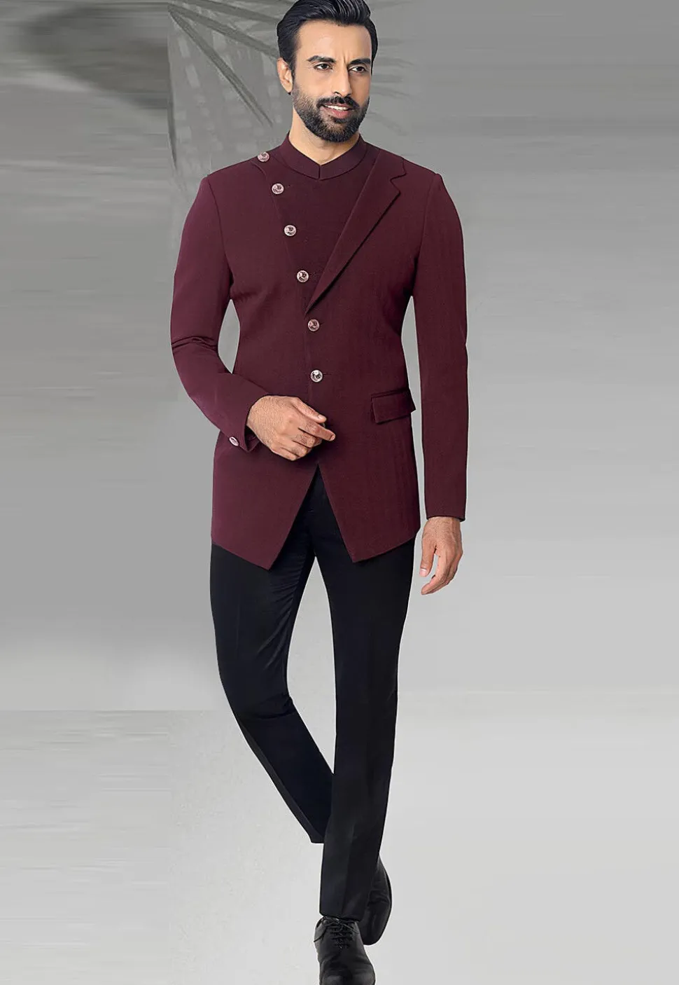 Solid Color Terry Rayon Jodhpuri Suit in Maroon