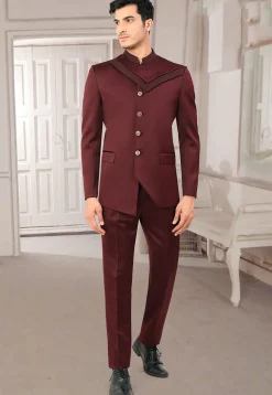 Solid Color Terry Rayon Jodhpuri Suit in Maroon