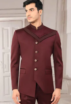 Solid Color Terry Rayon Jodhpuri Suit in Maroon