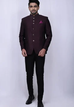 Solid Color Terry Rayon Jodhpuri Suit in Purple