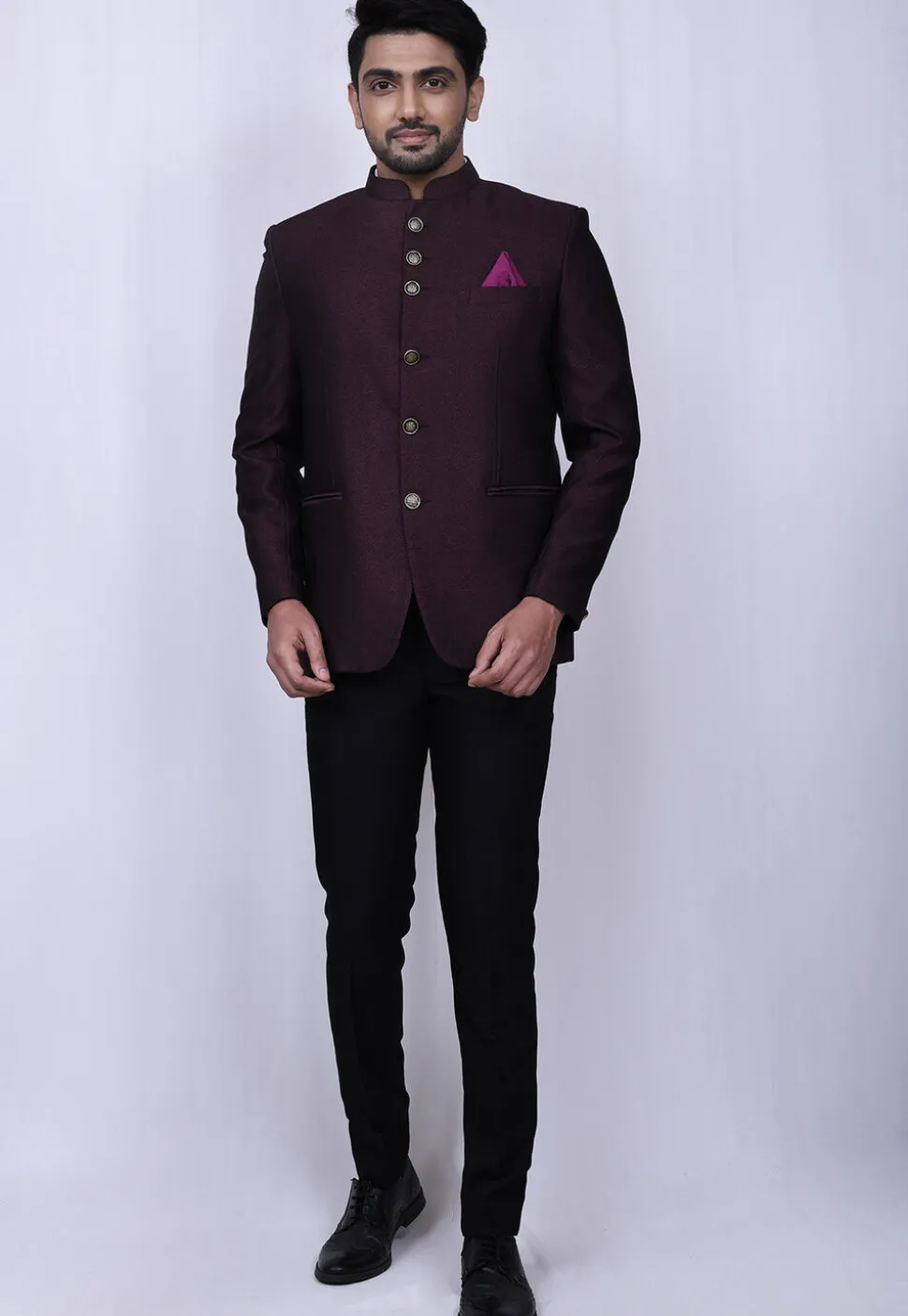 Solid Color Terry Rayon Jodhpuri Suit in Purple