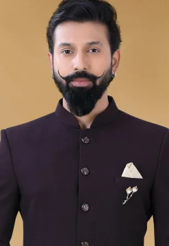 Solid Color Terry Rayon Jodhpuri Suit in Wine