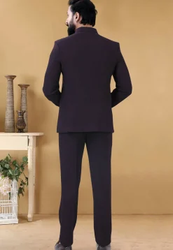 Solid Color Terry Rayon Jodhpuri Suit in Wine
