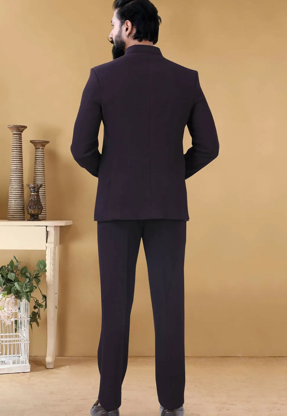 Solid Color Terry Rayon Jodhpuri Suit in Wine