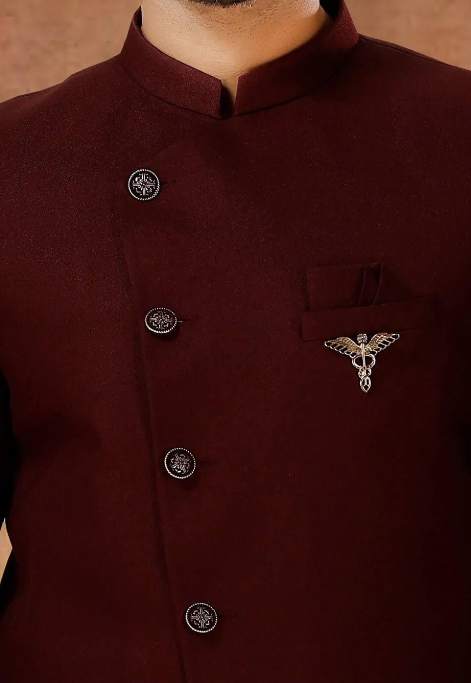 Solid Color Terry Rayon Jodhpuri Suit in Maroon