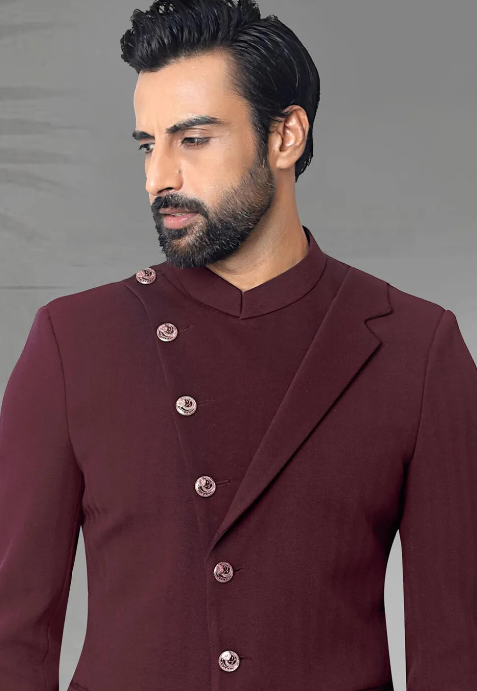 Solid Color Terry Rayon Jodhpuri Suit in Maroon