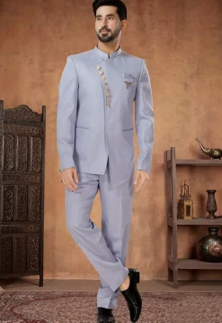 Solid Color Terry Rayon Jodhpuri Suit in Light Purple