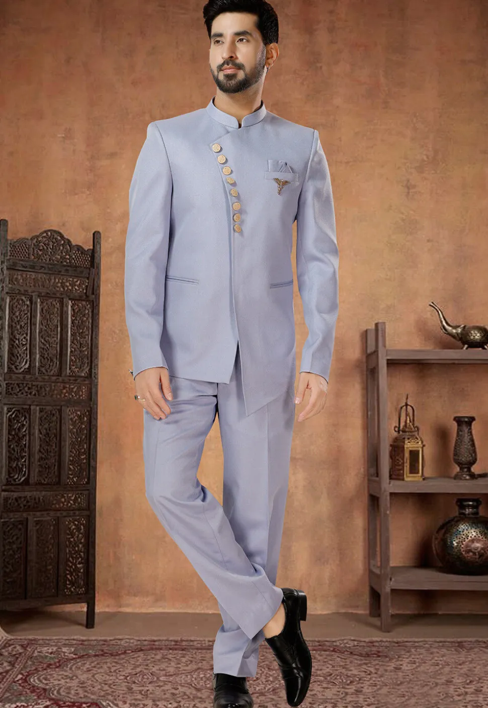 Solid Color Terry Rayon Jodhpuri Suit in Light Purple