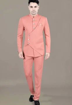 Solid Color Terry Rayon Jodhpuri Jacket in Peach