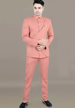 Solid Color Terry Rayon Jodhpuri Jacket in Peach