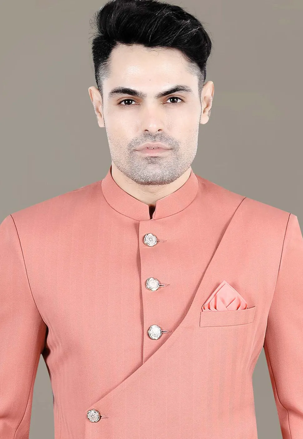 Solid Color Terry Rayon Jodhpuri Jacket in Peach