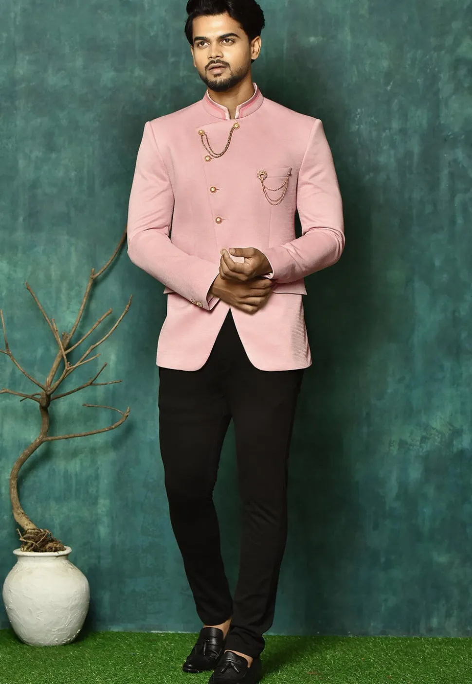 Solid Color Terry Rayon Jodhpuri Suit in Pink