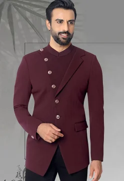 Solid Color Terry Rayon Jodhpuri Jacket in Maroon