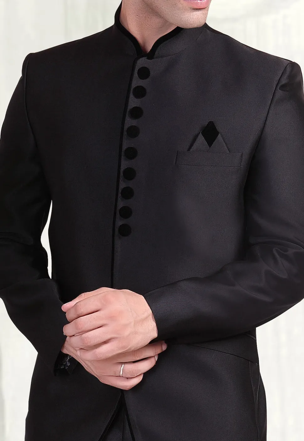 Solid Color Terry Rayon Jodhpuri Suit in Black
