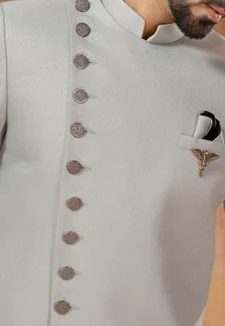 Solid Color Terry Rayon Jodhpuri Suit in Grey