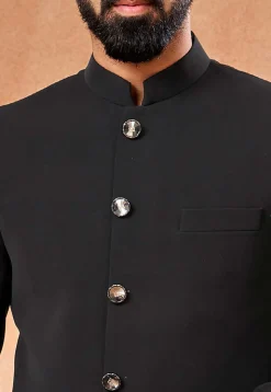 Solid Color Terry Rayon Jodhpuri Jacket in Black