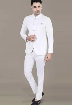 Solid Color Terry Rayon Jodhpuri Suit in Off White