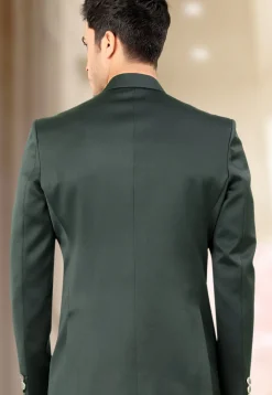Solid Color Terry Rayon Jodhpuri Suit in Dark Green