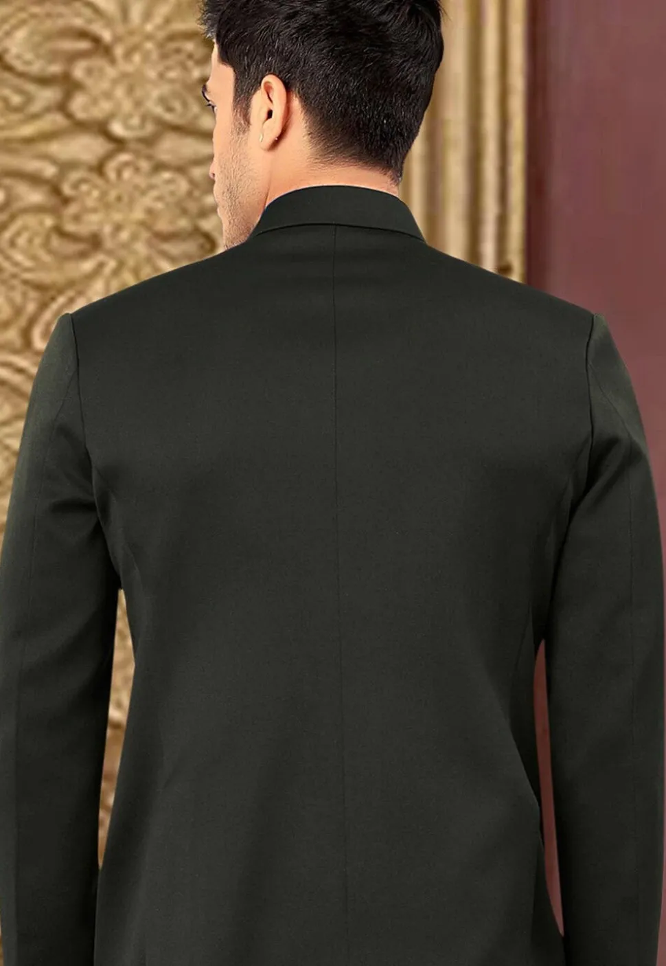 Solid Color Terry Rayon Jodhpuri Jacket in Black