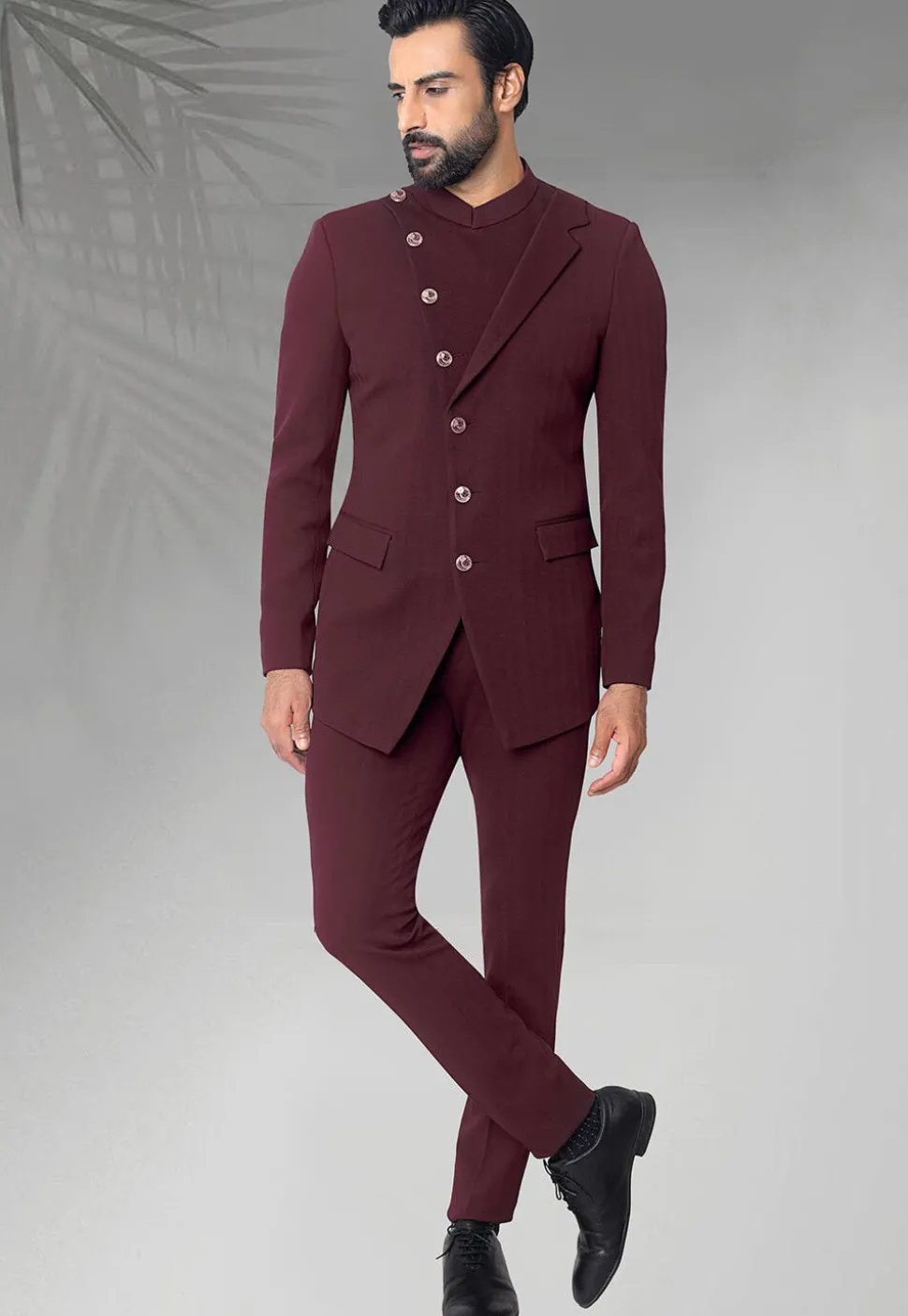 Solid Color Terry Rayon Jodhpuri Jacket in Maroon