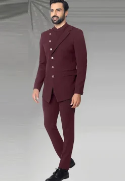 Solid Color Terry Rayon Jodhpuri Jacket in Maroon